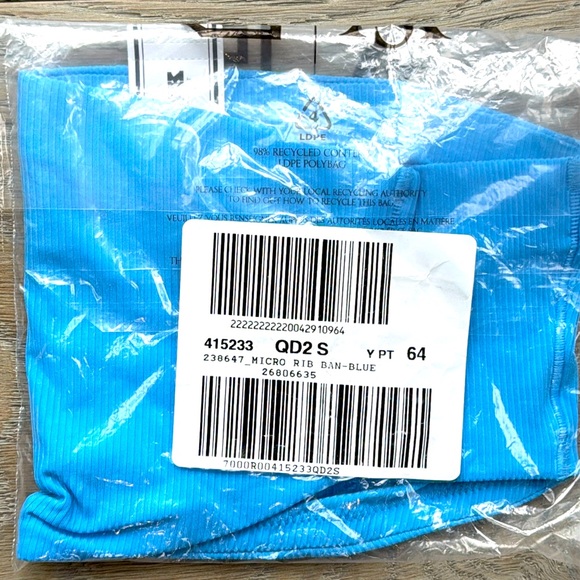 PINK Bralette Base Stretch Micro Ribbed Sky Blue Bandeau Bra Small - Picture 8 of 10